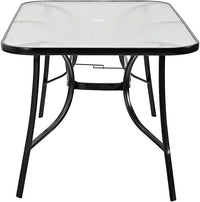 Garden Dining Table with Tempered Glass Top Parasol Hole Metal Frame Coffee Table