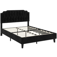 Chesterfield Upholstered Bed Frame Velvet (BLACK) Platform Bed with Height Adjustable Headboard With Wooden Slat Support