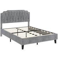 Chesterfield Upholstered Bed Frame Velvet (LIGHT GREY) Platform Bed with Height Adjustable Headboard With Wooden Slat Support