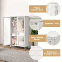 Wardrobe Rolling Storage Wardrobe Cabinet Mobile Wardrobe Armoire Closet WHITE