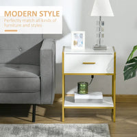 Modern Bedside Table, Side Table for Living room, Bedroom White and Gold