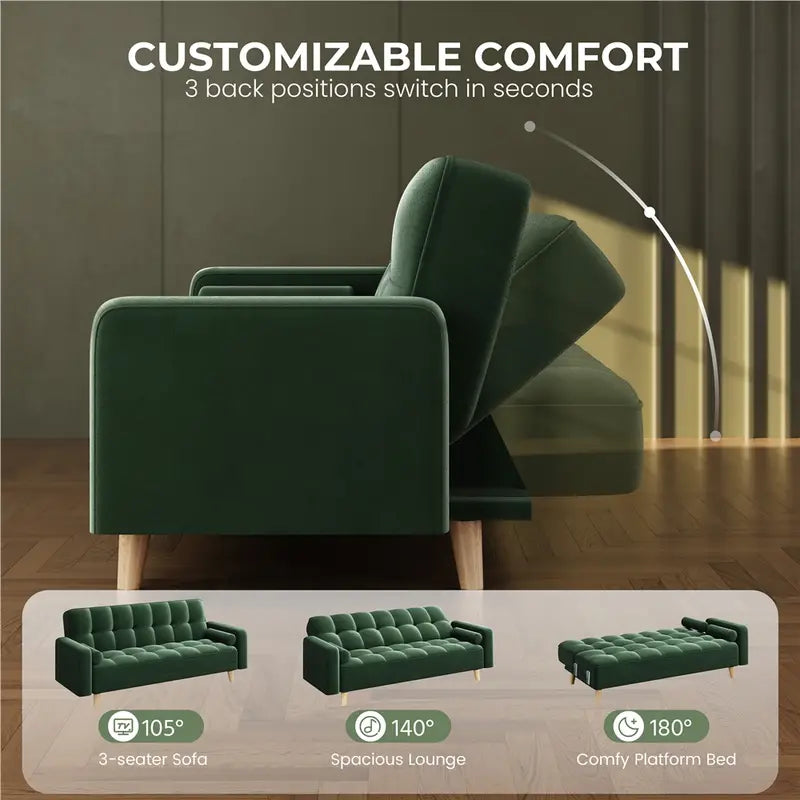 Chesterfield Green Sofa Bed Velvet Convertible Sofa Bed 3 Seater Futon Sofa Bed