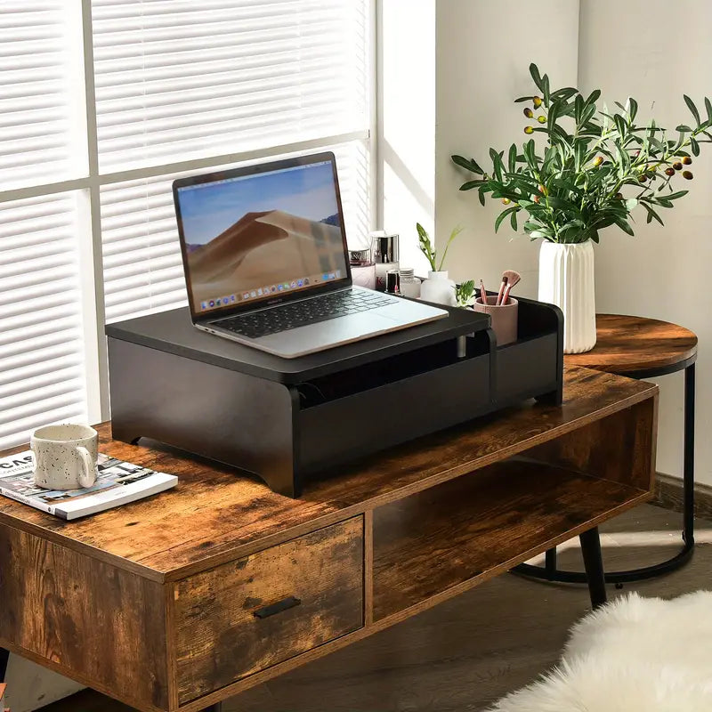 Dresser w/ Flip-Top Mirror Table top Contemporary Storage Box Makeup Laptop Black