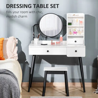 Dressing Table Set with Mirror and Stool, Vanity Makeup Table with 3 Drawers White