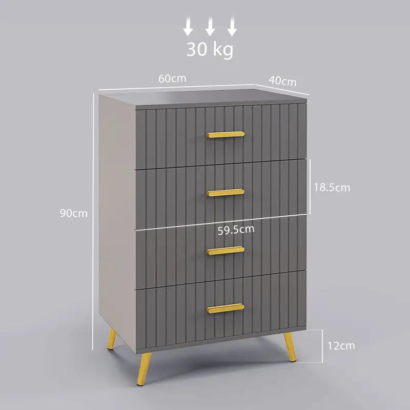 DARK GREY Bedroom Chest of Drawers, Modern 4-Drawer Dresser With Aluminium Legs