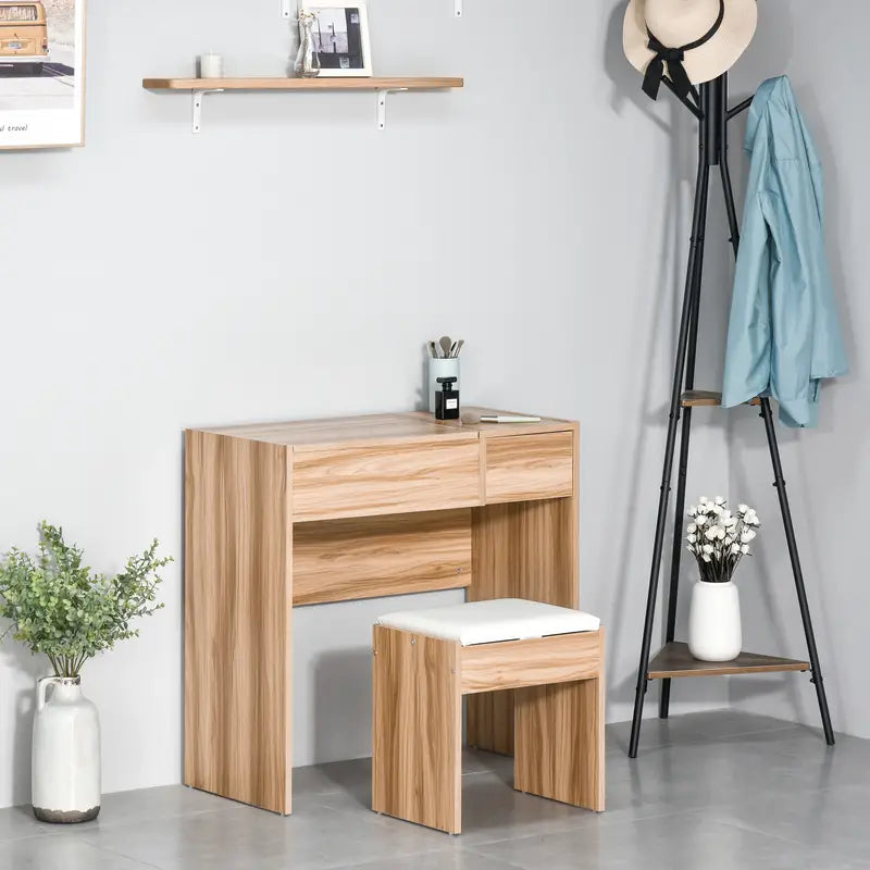 Dressing Table Vanity Table Makeup Desk with Drawer, Vanity Table Set NATURAL WOOD