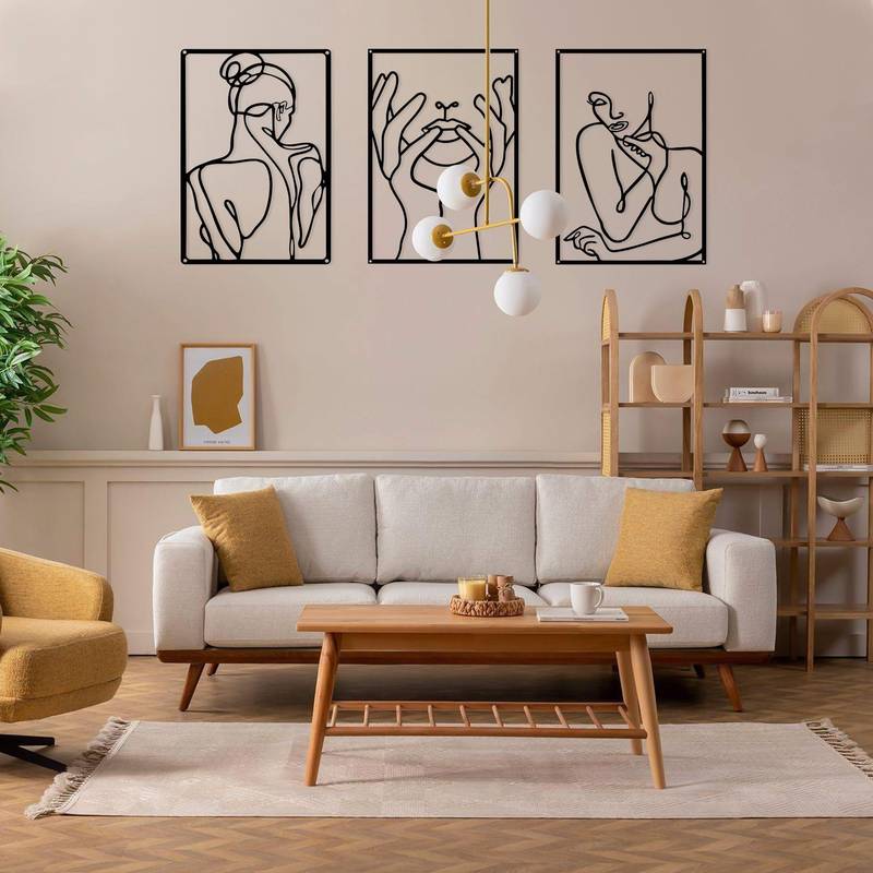 3 Pieces Metal Wall Art Decor, Black Female Line Drawing Wall Art Home Fashion