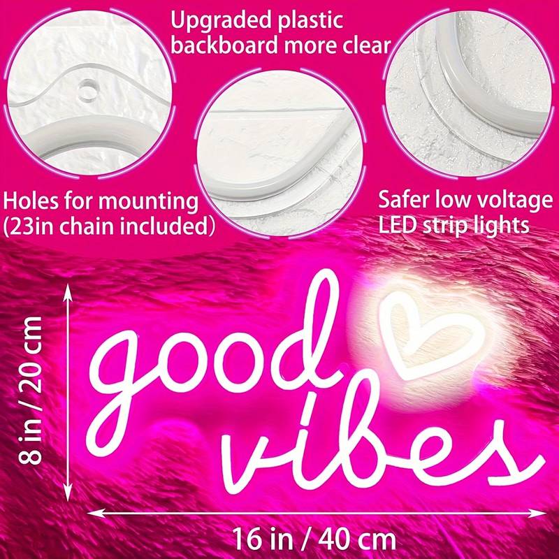 1pcs Good Vibes Neon Sign, LED Neon Sign Light, Good Vibes Neon Lights