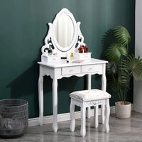 Dressing NEW Desk White Dressing Table Mirror W/ Stool Makeup Vanity Set 4 Drawers