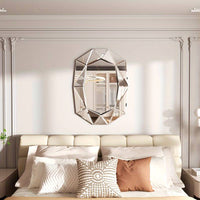 Unique Silver Beveled Edged Glass Wall Mirror Artistic Accent Vanity Mirror for Living Room