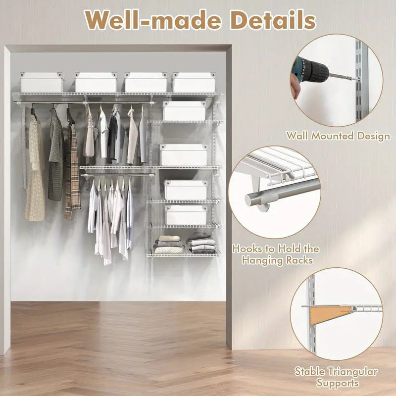 Wardrobe Wall Mounted Closet System Metal Hanging Storage Organizer Rack