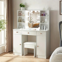 Dressing Table Makeup Desk With Lighted Mirror Stool Large Drawers Vanity Table