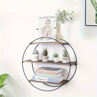 Circle Round Wall Decorative Floating Shelves Rustic Hanging Storage Shelf Metal Bracket