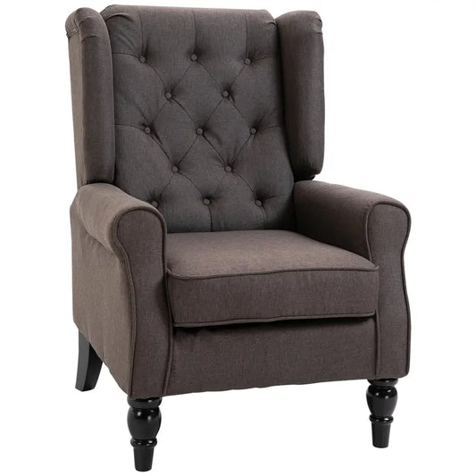 Chesterfield Brown Retro Accent Chair, Wingback Armchair with Wood Frame