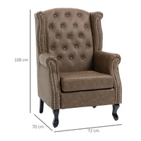 Chesterfield Brown style PU Leather Fireside Chair, Button Tufted Accent Chair