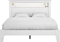 Wooden Double White Bed - Stylish Wooden Bedframe Mirrored Headboard