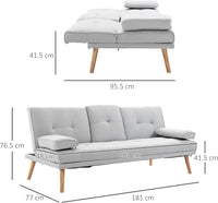 Sofa 3 Seater Sofa Bed Scandi Style Recliner Thick Cushions Convertible Adjustable Split Back