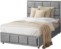 Ottoman Bed Frame, Upholstered Ottoman Bed UKFR Linen Grey Fabric