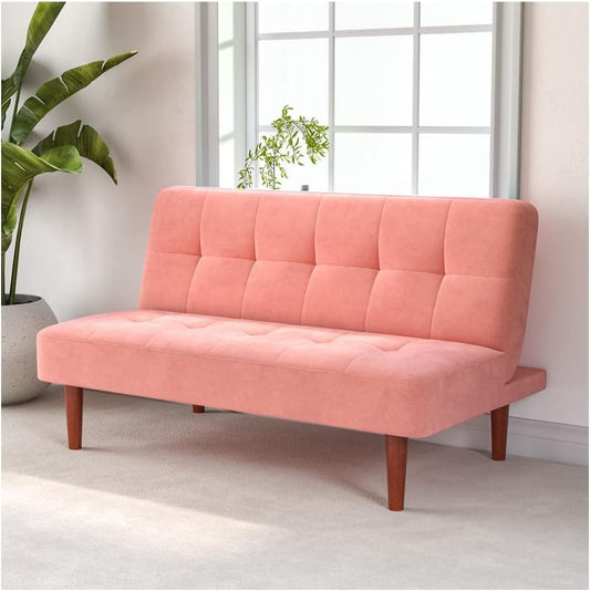 Sofa Bed Pink 2 Seater Occasional Sofa Hold Max Weight to 300KG, Linen Fabric Single Corner Sofa