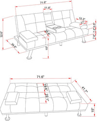 Sofa Modern Dark Gray Fabric Sofa Bed with 2 Cup Holders & Removable Pillow Fireproof