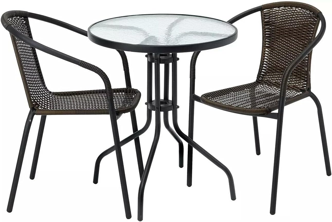 Garden Furniture Rattan 3 Piece  Set Outdoor Patio Chairs And Steel Table For BBQ’s