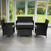 Garden Furniture Sofa Black Rattan Set Patio Conservatory Balcony Indoor Outdoor 4 Seater