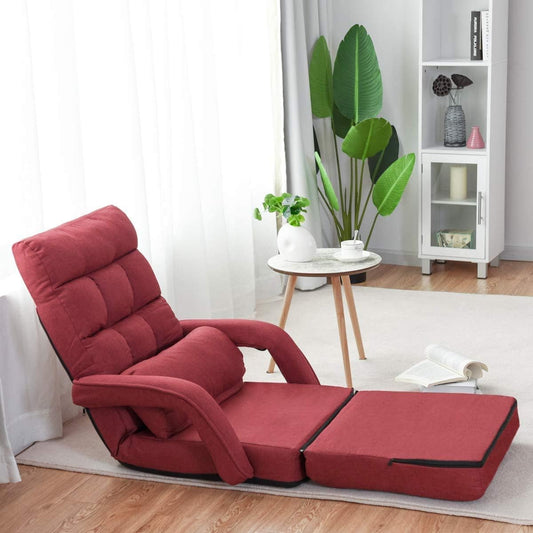 Sofa Adjustable Folding Lazy Sofa Bed with Pillow and Armrests, Convertible Floor Armchair Sofa