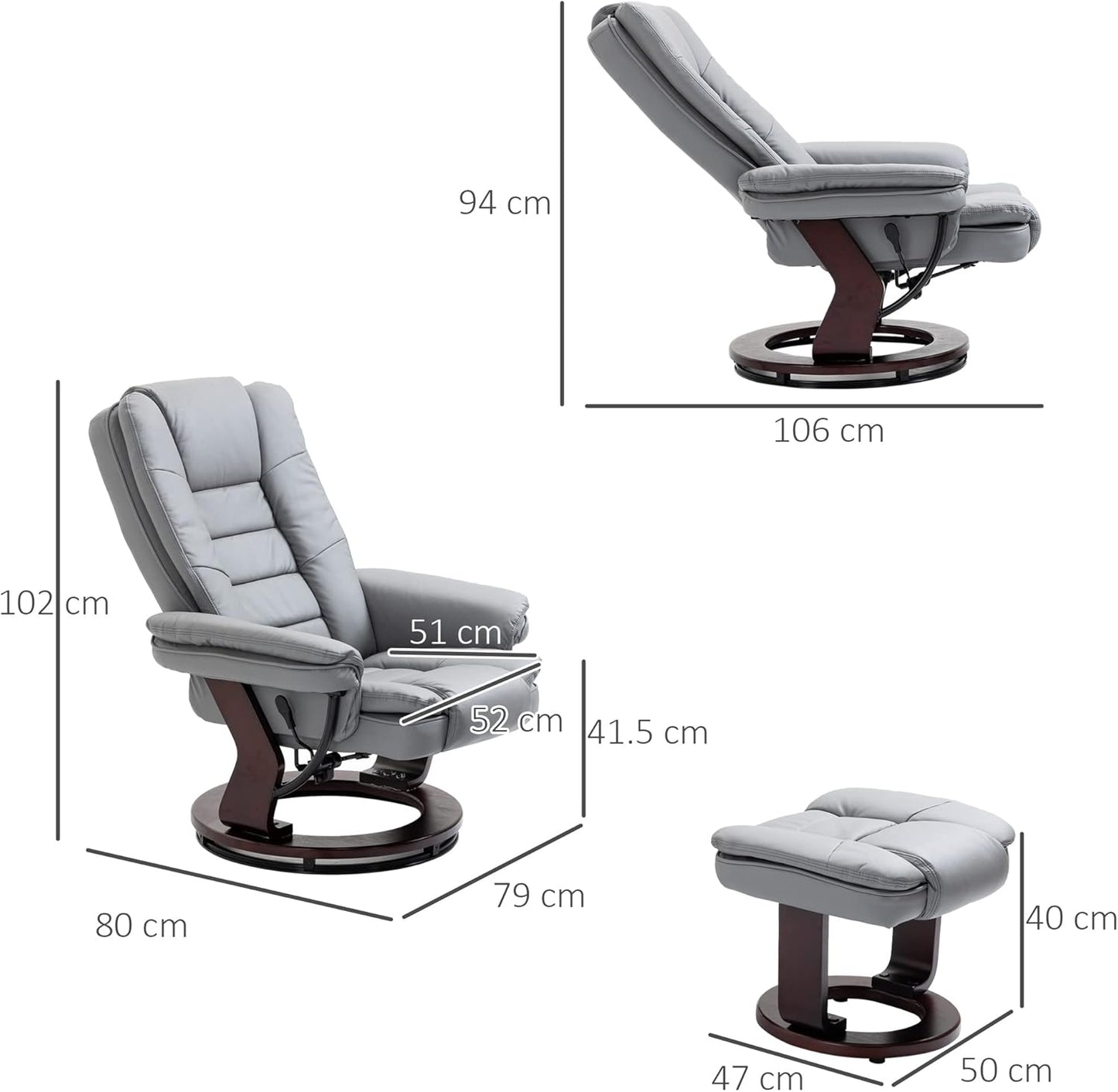 Sofa Manual Recliner and Footrest Set PU Leather Leisure Lounge Chair Armchair