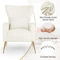 Sofa Velvet Accent Chair, Upholstered Wingback Armchair Comfy Reading Chair with Lumbar Pillow