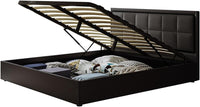 Ottoman Lift Storage Bed Frame with LED Headboard, Faux Leather