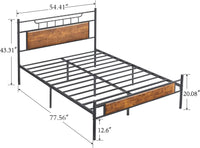 Metal Double Rustic Brown Bed Platform with Headboard & Footboard