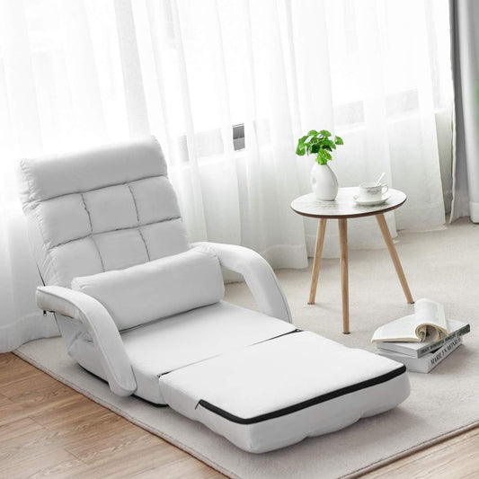 Sofa Adjustable Folding Lazy Sofa Bed with Armrests and Pillow, Convertible Floor Armchair Sofa