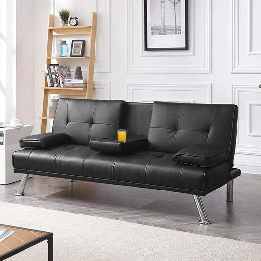 Sofa Modern Faux Leather Sofa Bed with Cup Holders 3 Seater Sofa Couch Living Room