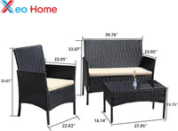 Garden Furniture Sofa Rattan Set 4 Pc Table and Chairs 4 Piece Indoor Outdoor Balcony Patio