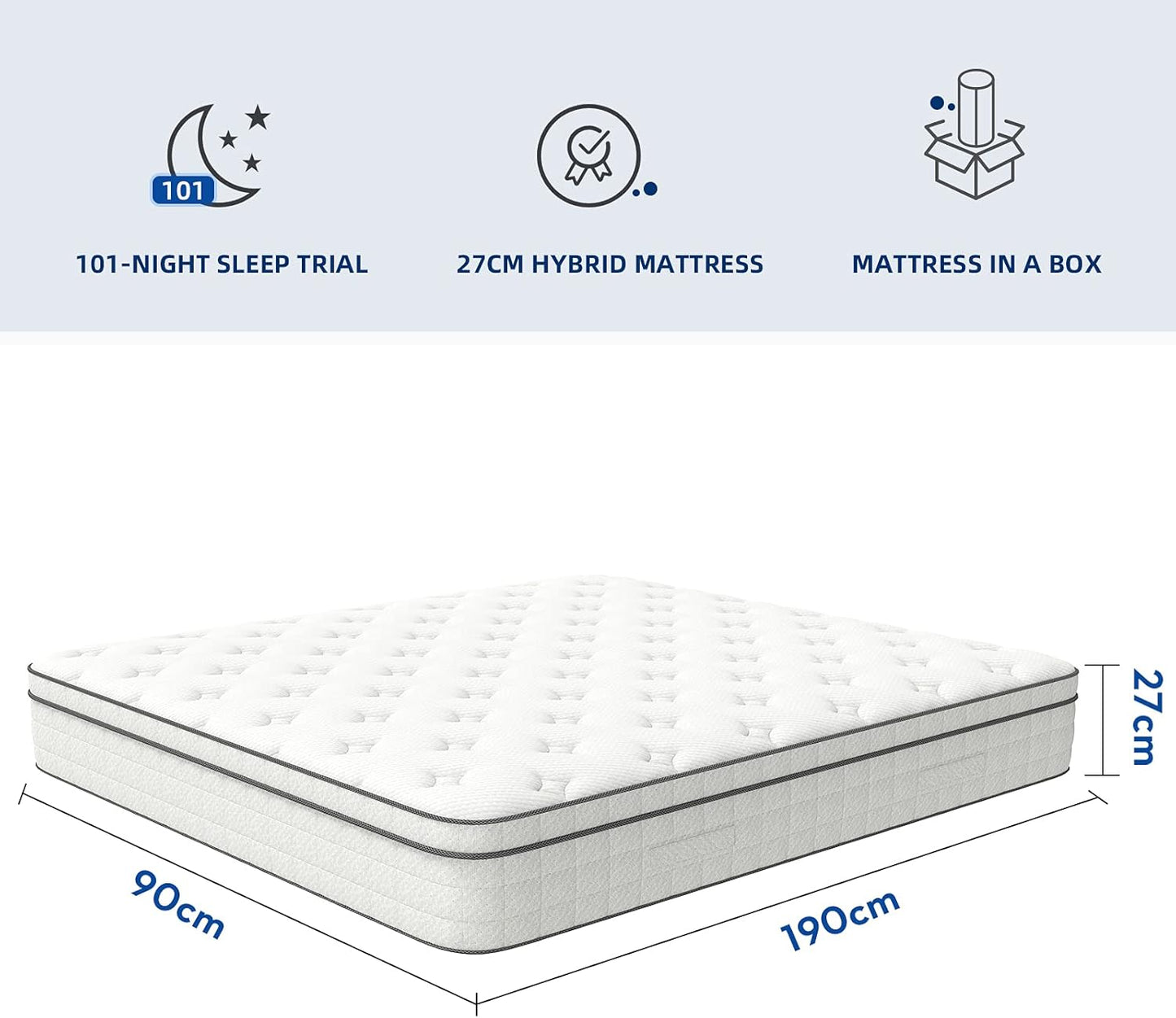 Pocket 1000 Medium Firm 27cm Pocket Innerspring Hybrid Breathable Mattress