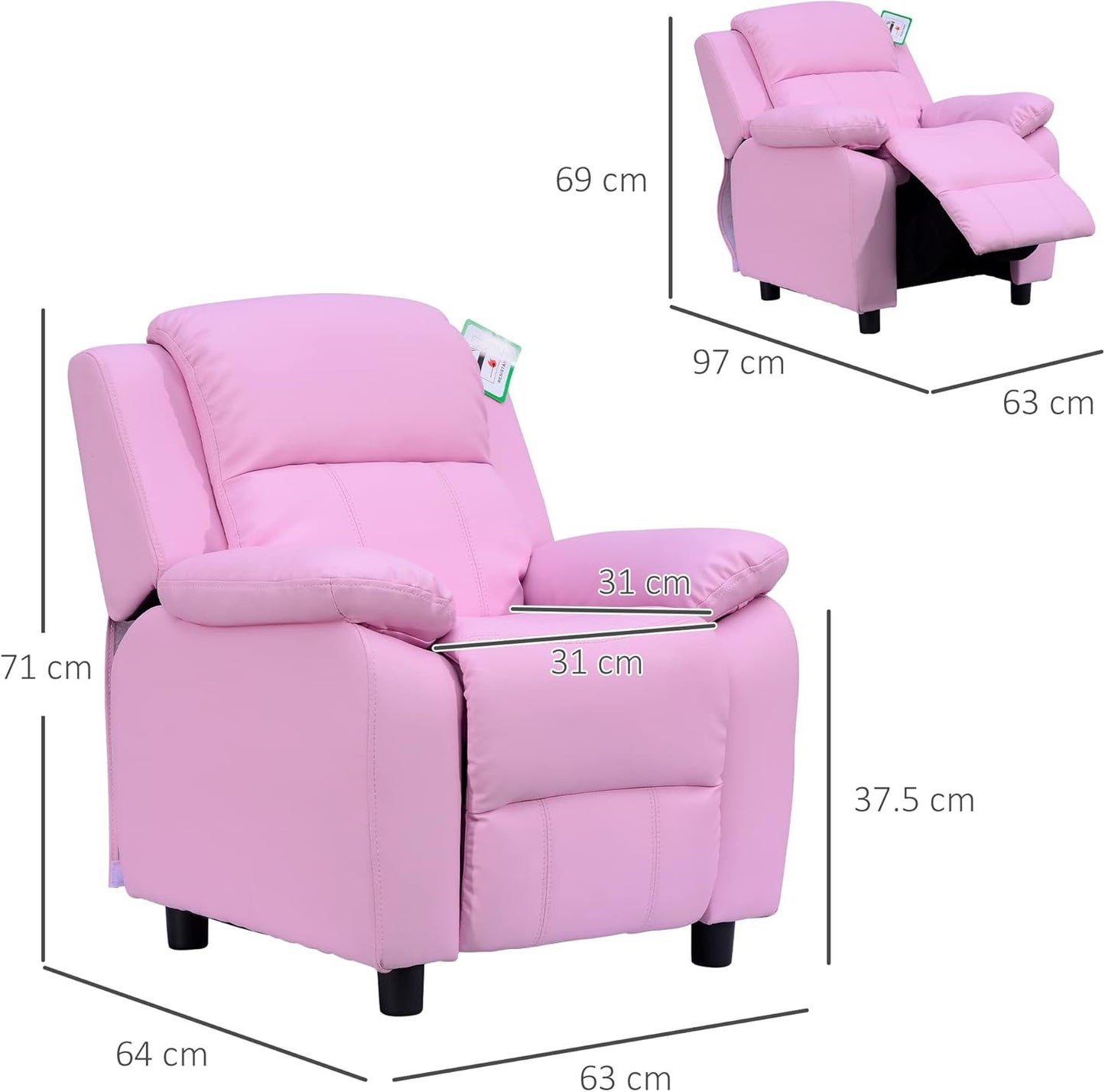 Kids Sofa Armchair Toddler Recliner Children's Chair Lounger Games Chair PU Leather w/Storage (Pink)