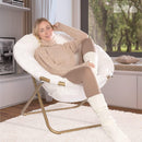 Sofa Accent Chair, Faux Fur Cozy Chair for Bedroom/X-Large (White Fur, Gold Metal)