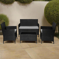 Garden Furniture Sofa Black Rattan Set Patio Conservatory Balcony Indoor Outdoor 4 Seater