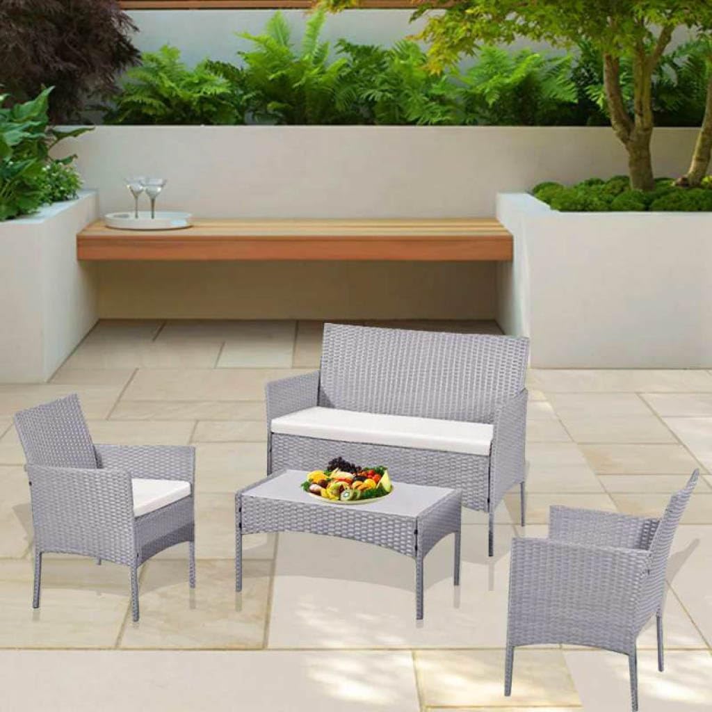 Garden Furniture Sofa Rattan Set 4 Pc Table and Chairs 4 Piece Indoor Outdoor Balcony Patio