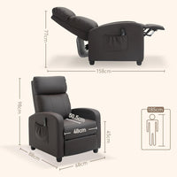 Sofa Recliner Armchair, Massage Faux Leather Push Back Reclining Chair with Adjustable Leg Rest