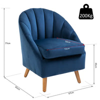 Chesterfield Blue Accent Chair Velvet Fabric Single Sofa Armchair Home Living Room