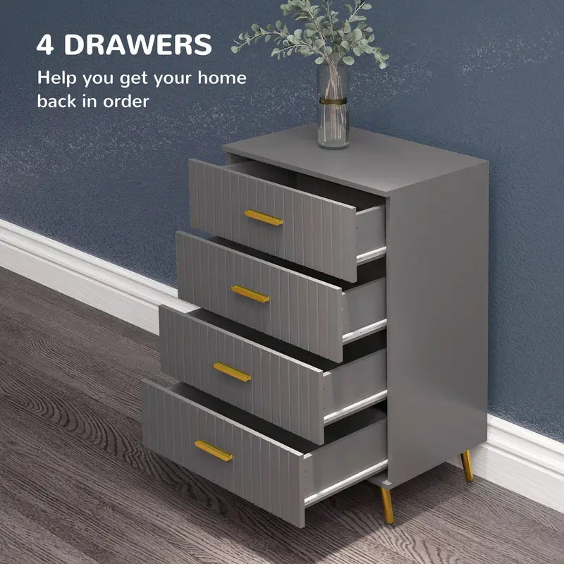 DARK GREY Bedroom Chest of Drawers, Modern 4-Drawer Dresser With Aluminium Legs