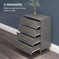 DARK GREY Bedroom Chest of Drawers, Modern 4-Drawer Dresser With Aluminium Legs