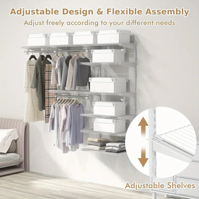 Wardrobe Wall Mounted Closet System Metal Hanging Storage Organizer Rack