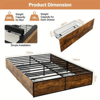 (5ft Kingsize) Wooden Platform Bed Frame With Iron Base, Storage Bed With 4 Drawers, Easy Installation