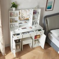 Dressing Table Makeup Desk With Lighted Mirror Stool Large Drawers Vanity Table