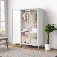 Wardrobe Rolling Storage Wardrobe Cabinet Mobile Wardrobe Armoire Closet WHITE