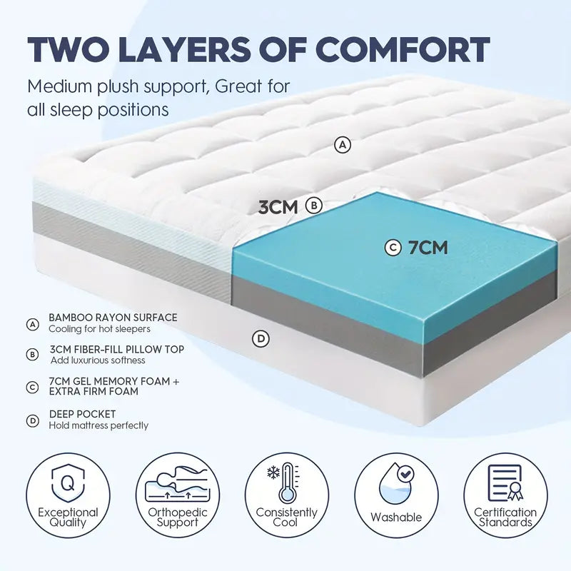 Extra Firm 7+3 Reversible Mattress Topper For Back Pain Relief - Hard Topper