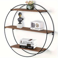 Circle Round Wall Decorative Floating Shelves Rustic Hanging Storage Shelf Metal Bracket