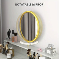 Dressing Dressing Table with Round Mirror, Vanity Makeup Desk with Open Storage